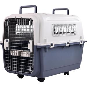 Plastic Kennels Pet Carrier Rolling Plastic Airline Approved Wire Door Travel Dog Crate, Large (30.7" L x 21.3" W x 22.8" H)