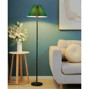 Modern Elegant Black Pole Floor Lamp Simple Design Tall Lamp with Dark Green Shade Standing Lamp with LED Bulb for Living Room and Bedroom