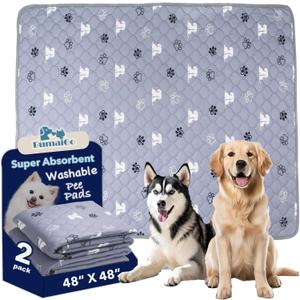 BumaiGo Washable Pee Pads for Dogs, 2-Pack 48x48in Reusable Puppy Pads, 100% Waterproof and Non-Slip Whelping Pads, Super Absorbent Pet Training Pads for Potty Training, Playpens, Crates and Couches
