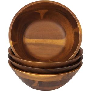 AIDEA Acacia Wooden Serving Bowls, 7 Inch Set of 4 for Salad, Soup, Noodle and More