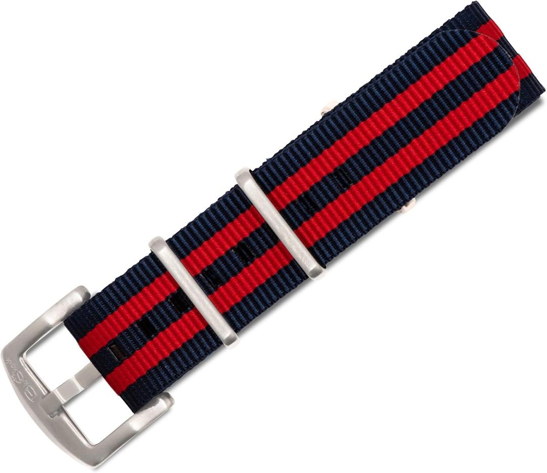 Original Collection Military-Style Waterproof Watch Strap, Fits All Timepiece Brands, Durable Nylon Wristwatch Accessories with Stainless Steel Buckle - 18mm, 20mm, 22mm & 24mm Watch Bands (BOND NAVY RED)