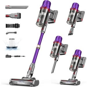 Cordless Vacuum Cleaner for Home - Powerful Stick Vacuum with HEPA Filter, 55-Min Runtime, LED Light, Anti-Tangle Brush, Detachable Battery,Lightweight Vacuum for Pet Hair,Carpets & Hard Floors