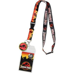 Jurassic Park Logo Lanyard Keychain ID Holder Logo Rubber Charm and Sticker