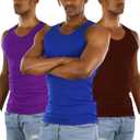 ToBeInStyle Men's 3 Pack A-Shirt Tank Top Undershirt - Brown/Purple/Royal - 5XL