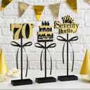 3 Pcs 70th Birthday Table Decorations Wooden Signs,Happy 70th Birthday Tiered Tray Decorations for men women Birthday Party Decor
