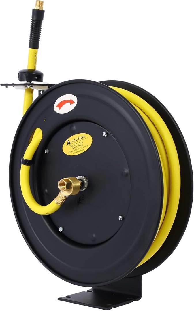 Heavy Duty Steel Retrtable Air Hose Reel - Auto Rewind, 1/2 x 50 Ft