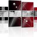 Abstract Red and Black Wall Art Grey Abstract Picture Decor for Living Room Canvas Prints Minimalist Vintage Painting Contemporary Large Framed Elegant Modern Artworks Office Bedroom Home Decorations (12''x18''x2, 12''x24''x2)