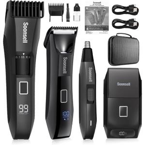 Soonsell Manscape Beard Trimmer for Men,IPX7 Waterproof 4 in 1 Men's Grooming Kit,Ball Shaver,Nose Hair Clippers,Electric Razor,Hair Clippers for Men,LED Display,Wet/Dry Trimmer
