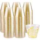 Hioasis 100Pcs 9OZ Gold Glitter Plastic Cups - Gold Plastic Cups, Heavy Duty & BPA-free for Party, Wedding, Celebrations