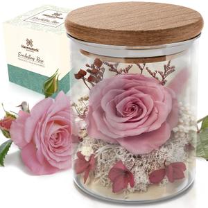 Pink Rose in a Glass Dome - Premium Real Rose That Lasts a Year or More - Mother's Day Unique Gift for Her - Preserved Rose Decor