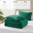 Codi Emerald Green King Comforter Set - Boho Chic Bedding with Elegant Pom Fringe, Soft Washed Microfiber 3pc Luxury Set, Lightweight & Breathable for Master Bedroom, 1 Comforter & 2 Pillow Shams