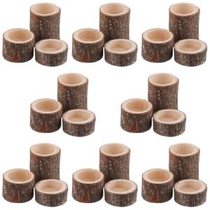 FUNSUEI 50 Pack Wooden Tea Light Candle Holders - 3 Sizes, Rustic Tealight Candle Holders for Dinning Party Room Decoration