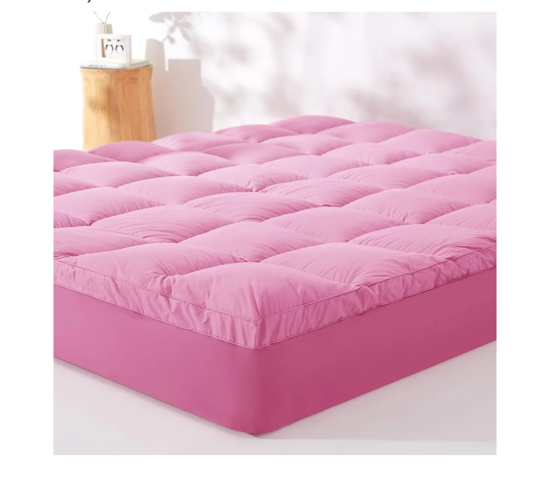 KUB king Cotton Mattress Topper, Breathable Pillow Top with 8-21 Inch Deep Pocket, 3D Snow Down Alternative Fill, Fluffy Mattress Pad Cover (Pink, 78 * 80inch)