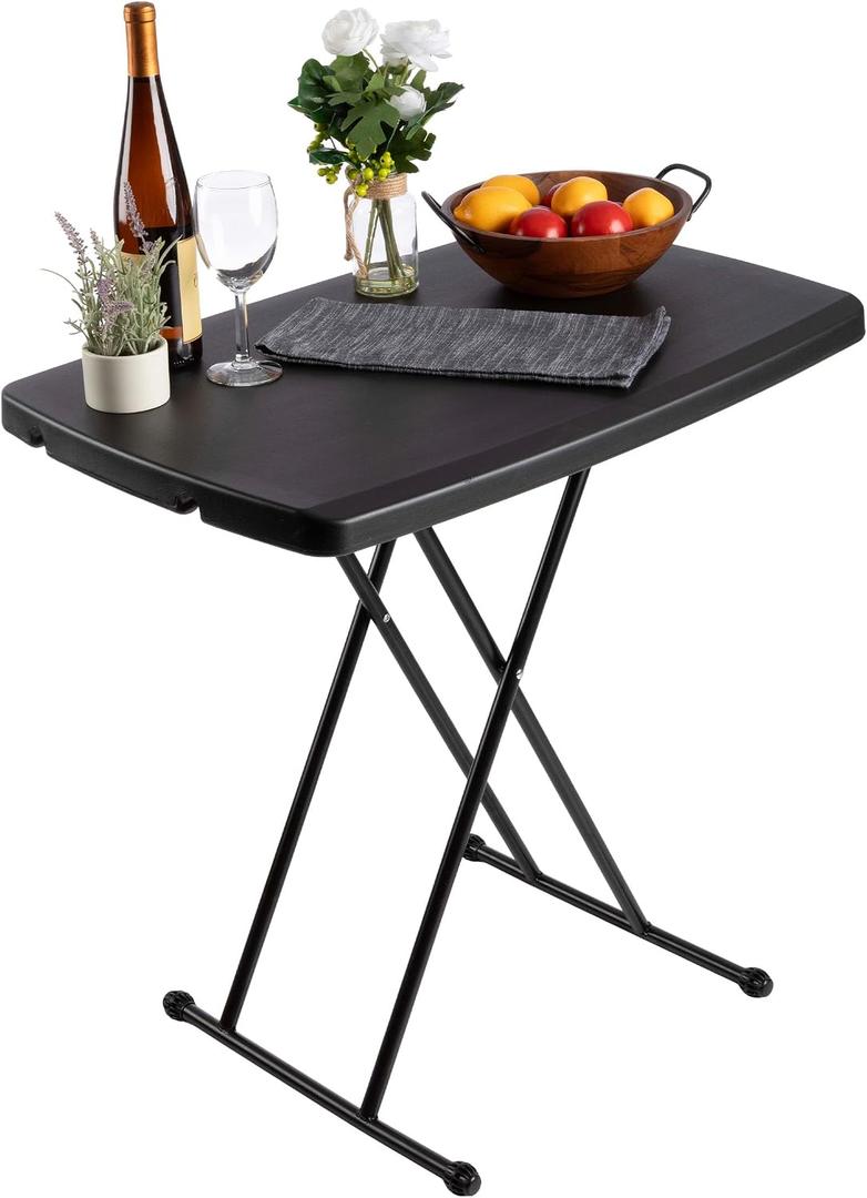 Lavish Home Portable Folding Tables - Lightweight Portable Folding Desk with Adjustable Height - Small Plastic Table for TV Tray, Playing Cards, and Craft Room (Single/Black/2.5 FT Wide)