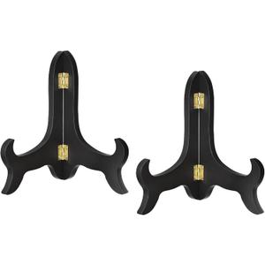 Uxcell 2pcs 7" Easel Plate Holder, Wooden Folding Display Stand Black for Decorative Picture Frame