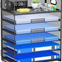 6-Tier Paper Organizer for Desk with Handle, Heavy Duty Metal File Organizer | Stackable Desktop Organizer for Office Supplies, Documents and Stationery Storage (12.6" x 9.1" x 13.5", Black)