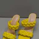 VETASTE Women's Braided Heeled Sandals Chunky Heels Mules Square Open Toe High Block Heel Sandals (6.5, Yellow)