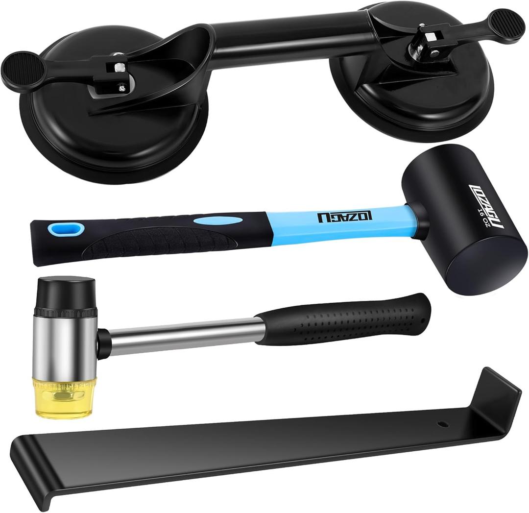 4-Piece Floor Gap Fixer Tool Set with Aluminum Suction Cup & Rubber Mallet Hammer, Fixer Tool for Laminate Floor Gap Repair Do not use on scraped or uneven floors (4-PIECE)