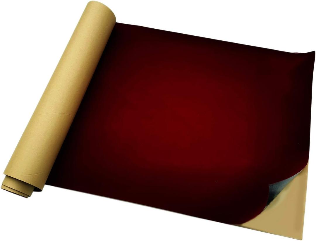 17.7 by 100 Inches Self Adhesive Velvet Roll,Adhesive Velvet Fabric for Jewelry Display cabinets (Dark Red)
