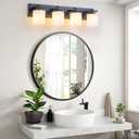 4 Light Modern Bathroom Light Fixtures Over Mirror, Black Vanity Lights for Bathroom Wall Sconces with Milky White Glass Shades, E26 Socket (Bulbs Not Included)