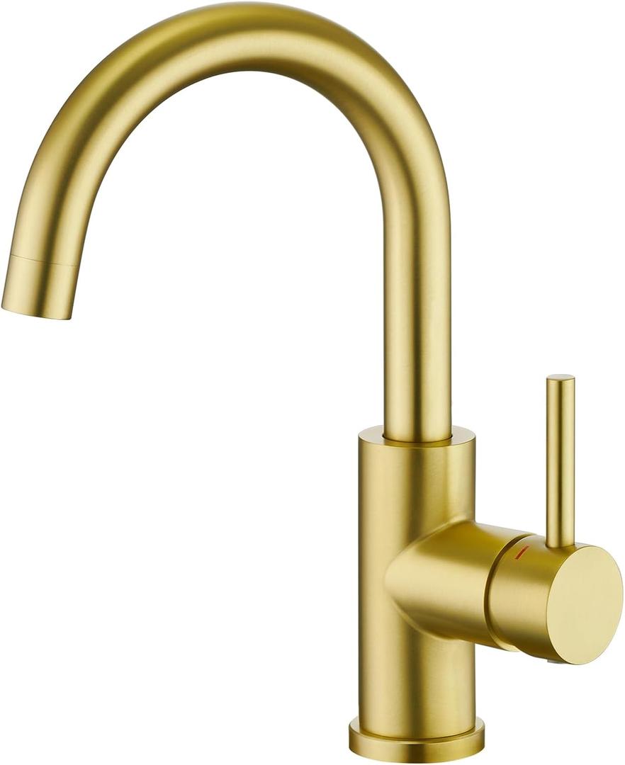CREA Bar Sink Faucet Single Hole,Brushed Gold Faucets for Large Bathroom Basin/Small Kitchen Sink,Stainless Steel with Deck Plate,Prep Wet Bar Lavatory Vanity Outdoor