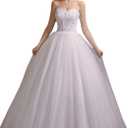 Women's Sweetheart Applique Beaded Corset Bridal Shiny Tull Wedding Dresses for Bride (6, White)