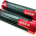 Red Carbon Look Aluminum Motorcycle 22mm Engraved Handle Bar Rubber Gel Hand Grips CNC Bar End 7/8" Compatible with Suzuki GSXR GSX-R 125 150 600 750 1000 1300 Hayabusa