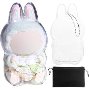 3 x Protective Case for LABUBU, Case Cover for 17cm Doll, Plastic Clear Cover for Have a Seat Plush Toy with Key Chain and Flannel Bag, Plastic Clear Display Box(No Doll, 15cm)