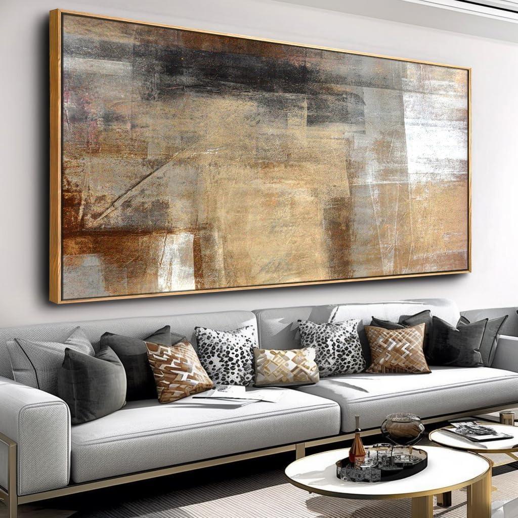 Wall Art Abstract Wall Decor Yellow Black Ink Canvas Painting Modern Artwork for Living Room Bedroom Dining Room Home Office Decor 24"x48" with Framed