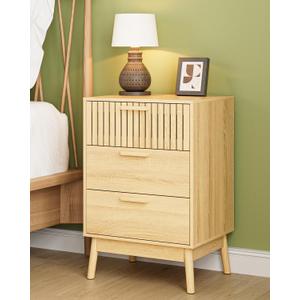 3 Drawer Dresser for Bedroom, Modern Closet Dressers Chest of Drawers, Storage Chest Cabinet Organizer Unit, Small Fluted Dresser for Bedroom (Oak Fluted)