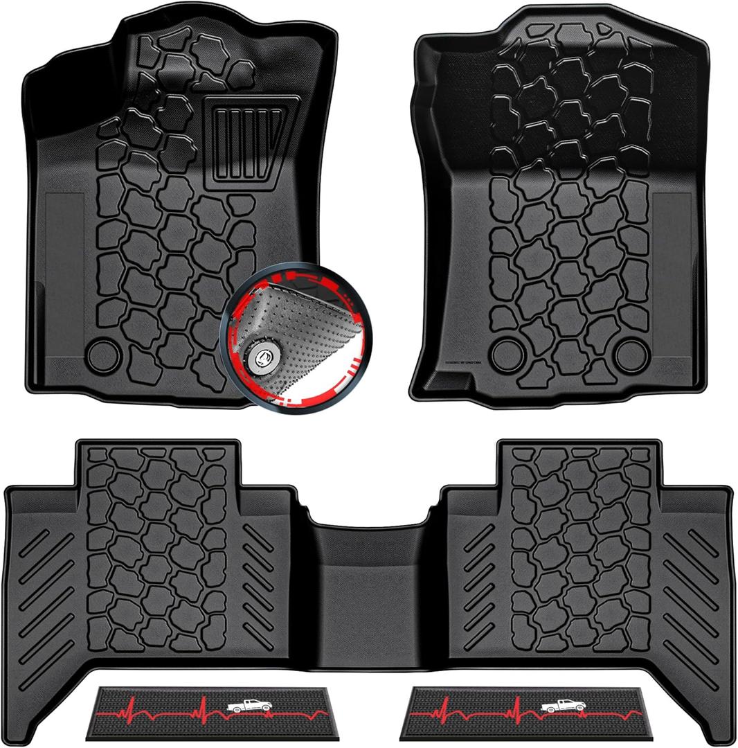 Anti-Slip 3D Truck Floor Mats 5Pcs Custom Fit 2018-2023 Toyota Tacoma Double Cab (Automatic Only) | All-Weather Floor Liners with Weather Strips | Car Carpet for Winter, Ski, Hunting, Camping (Heartbeat (Red))