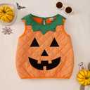 Ritatte Toddler Baby Girl Boy Halloween Outfit Funny Pumpkin Face Sleeveless Shirt Embroidery Pumpkin Spooky Season Tank Tops (18-24 Months, Orange-black)