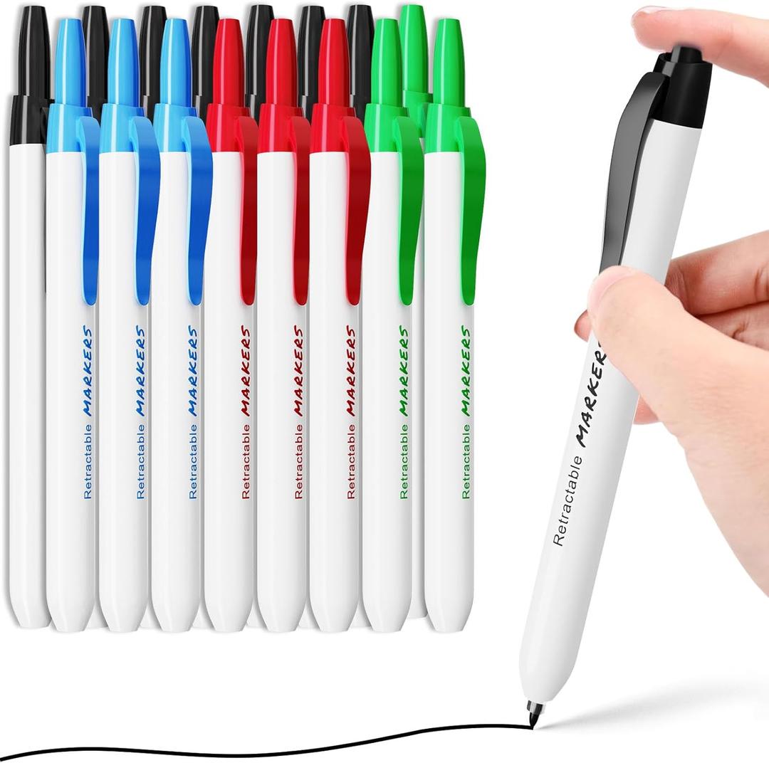 Click Retractable Markers, 16pcs Fine Point Marker Pens Clickable Markers Pens, Low Odor Multi Colored Marker Back to School Supplies Set, Smudge Free Markers Office Supplies for School Office Home