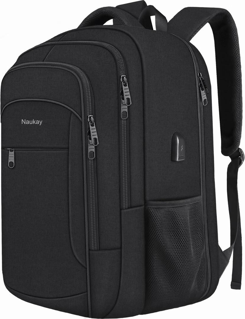 Naukay 50L Travel Backpack, Extra Large Laptop Backpacks 17.3 Inch Anti Theft Water Resistant Business Carry On Backpack, TSA Big Durable Daypack Laptop Bag, Black