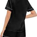 SWOMOG Couples Matching Pajamas Set Satin Short Sleeve Button Down Tops Silk Shorts Pj Lounge Set Soft Sleepwear (Black, M)