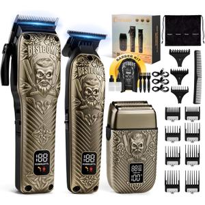 BESTBOMG Hair Clippers for Men, Professional Hair Clippers, Beard Trimmer& Rechargeable Shaver Set, Metal T-Blade, LED Display, Barber Hair Cutting Kit for Men Grooming & Gifts, BS-807E (Bronze)