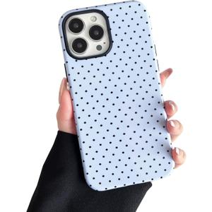 Compatible with iPhone 13 Pro Max Case, Fashion Cute Polka Dot Pattern Aesthetic Design for Women, Soft TPU and Hard Back Shockproof Phone Case for iPhone 13 Pro Max 6.7 inch, Blue