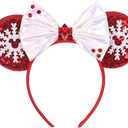 Christmas Mouse Ears Headband Peppermint Snowflakes Hairband Sequin Bow Hair Hoop Headpiece for Party Favors
