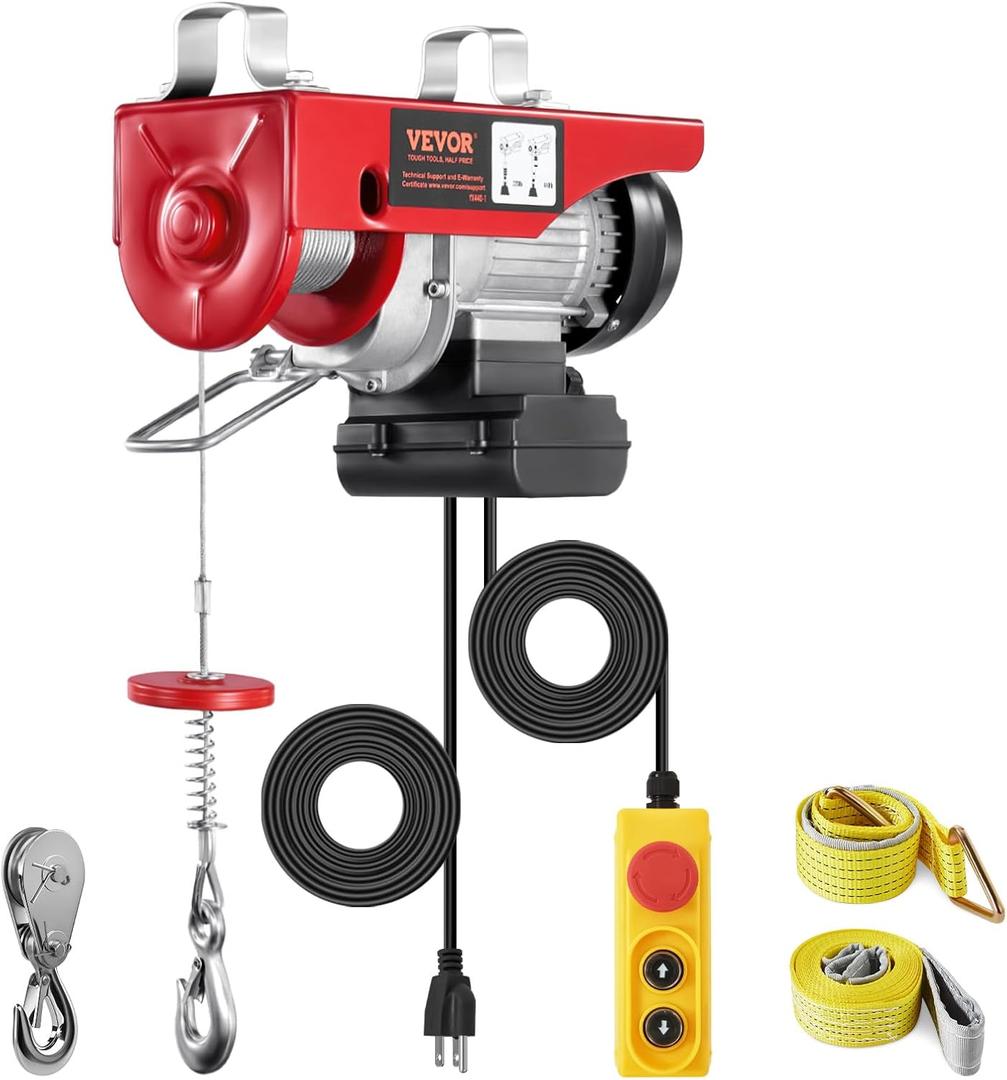 VEVOR Electric Hoist with Remote Control, 440 lbs Material Handling Tool, 110V Electric Hoist with 14ft Remote Control for Factories, Warehouses, Construction Site, Attic, 440lbs Wired