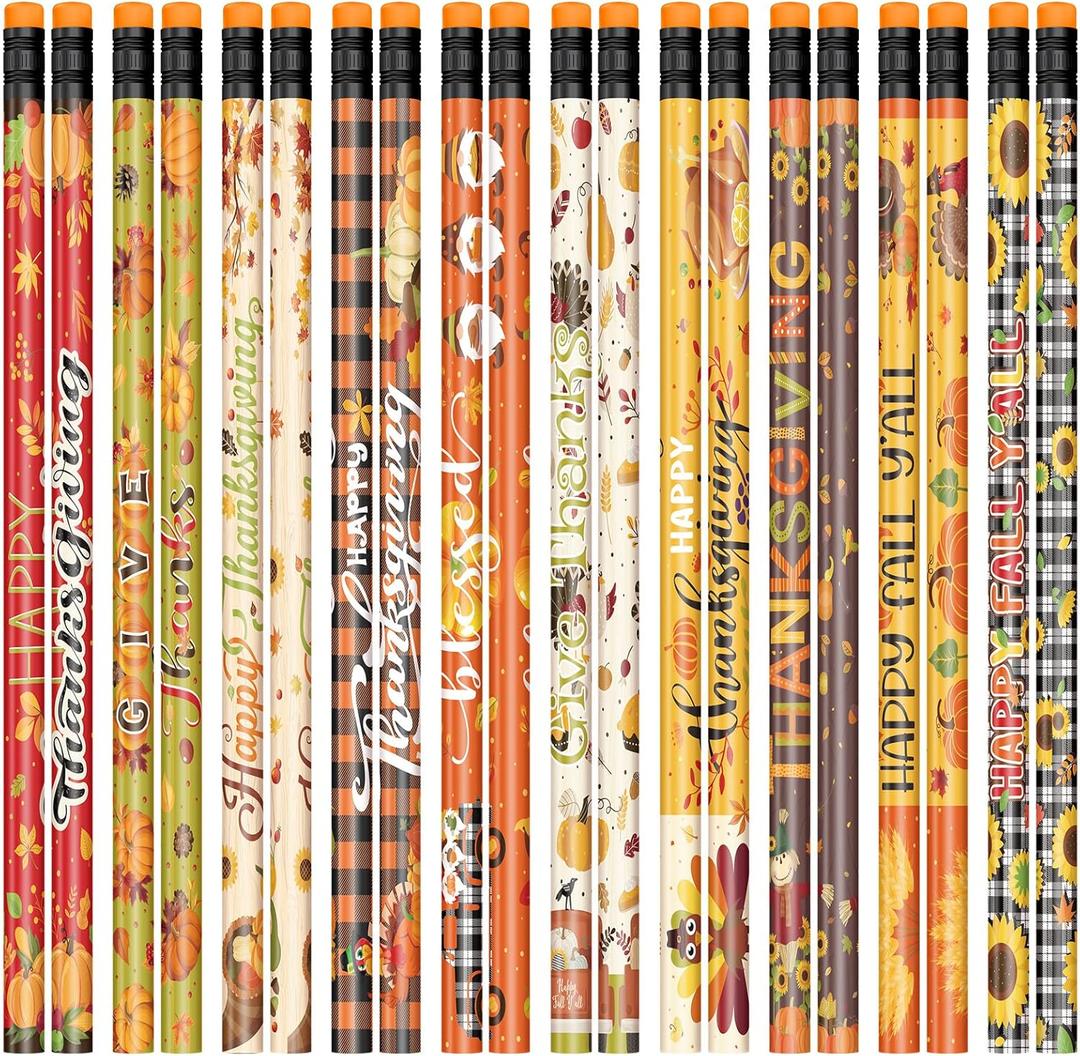 Pajean 144 Pcs Thanksgiving Fall Pencils Bulk Autumn Maple Leaf Pencils Pumpkin Harvest Pen with Eraser Gift for Thanksgiving