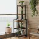 LINGMI Plant Stand, Corner Shelf Stand, 5-Tier Corner Bookshelf, Tall Standing Storage Shelf Organizer with Metal Frame & Wood Shelves, Plant Stand Indoor for Home Decor, Bedroom, Living Room, Office