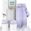 Breast Milk Cooler Bottle - 12H+ Ice-Cold/24H Safe Storage, Compatible with Spectra Pumps, TSA Approved Travel Chiller, 18oz (2x9oz) Lightweight Leakproof Container for Work, Purple