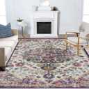 Washable Area Rug 8x10 Vintage Purple Rugs | Large Soft Rugs for Living Room Carpet 8x10 Area Rugs for Bedroom Dining Room Non-Slip Stain Resistant Under Table Rug