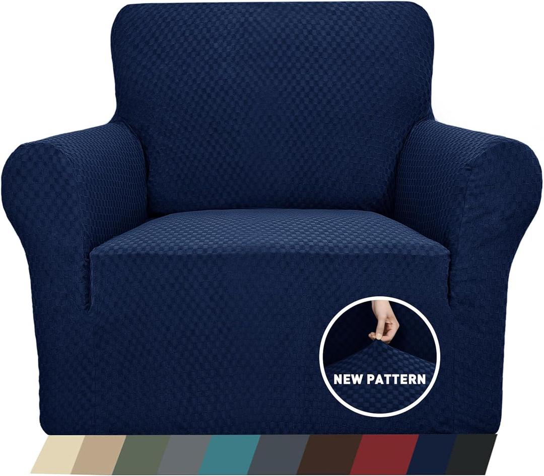 ZNSAYOTX 1 Piece Jacquard Chair Slipcovers for Living Room High Stretch Chair Covers with Arms Anti Slip Pets Friendly Couch Sofa Armchair Cover Furniture Protector (Chair, Navy Blue) (Small (31"-46"))