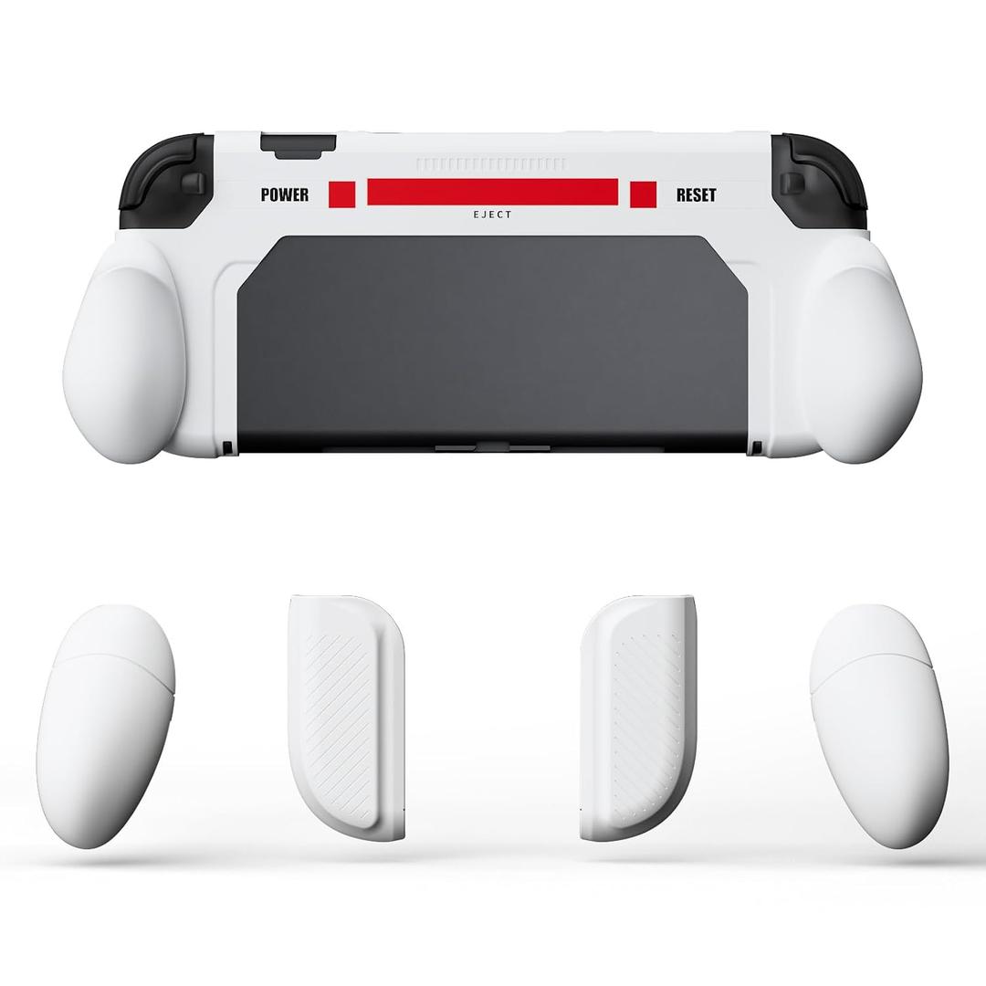 Hosanwell Switch 2 Grip with Interchangeable Grips - Ergonomic for All Hand Sizes, Shockproof & Scratch-Resistant, Secure Fit White