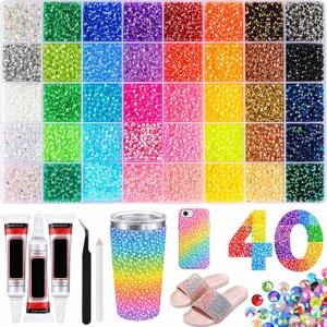 40000Pcs 40 Colors Rhinestones for Bedazzling Kit, 3mm Small Jelly Resin Flatback Nail Gems, Bedazzling kit with Rhinestones & Tools (40 Colors)