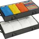 2-Pack Under Bed Storage, 6 Inches Tall Closet Organizers and Storage Bins with Sturdy Sidewalls/Bottom/4 Handles, Black