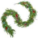 9FT Norfolk Pine Garland with Lights, Realistic Christmas Garland Prelit Real Touch Cedar for Mantle Fireplace Outdoor Indoor Decorations