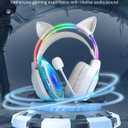 Gaming Headset with Microphone, RGB Lights, Detachable Cat Ear, Lightweight Over-Ear Headphones with Adjustable Headband for PC, PS4, PS5, Mac, Switch, Surround Sound, in-Line Control, White