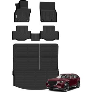 GINOWY-Floor Mats & Cargo Liner Set for Mazda 2024 2025 2026 CX-90 & CX90 PHEV (Fit for 7 & 8 Seats), TPE All Weather Mats Floor Liners Waterproof Trunk Mat Car Accessories CX90
